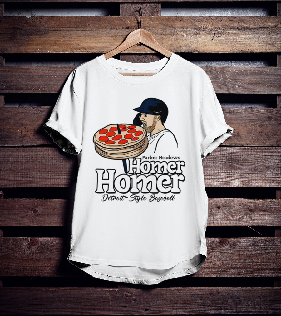 Parker Meadows Homer Homer Detroit-Style Baseball Pizza T-Shirt