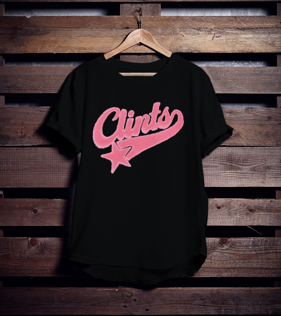 Clints Pink Fuzzy Star Script T-Shirt