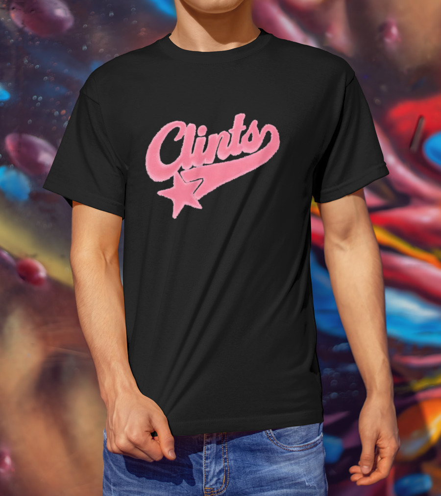Clints Pink Fuzzy Star Script T-Shirt