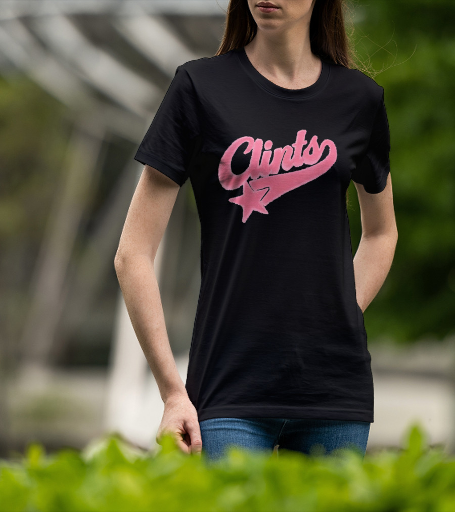 Clints Pink Fuzzy Star Script T-Shirt