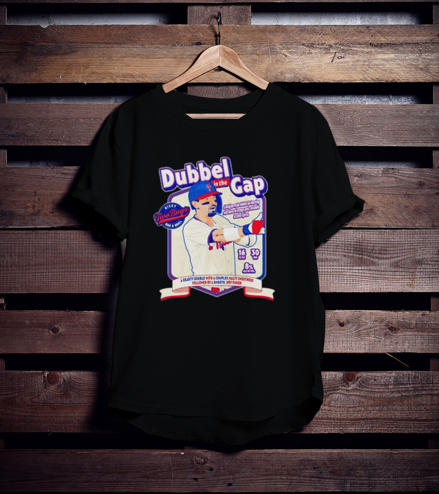Dubbel In The Gap Nicky Two Bags Baseball Beer Label T-Shirt