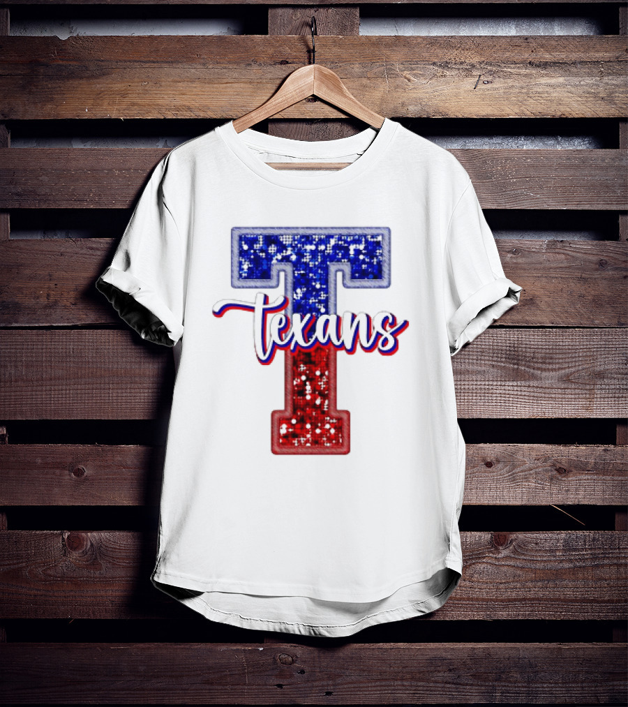 Texans Glitter Football T Red Blue T-Shirt