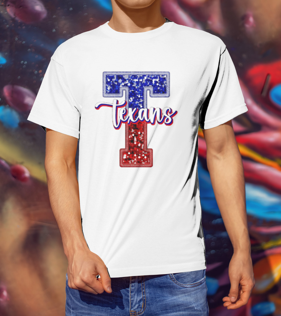 Texans Glitter Football T Red Blue T-Shirt