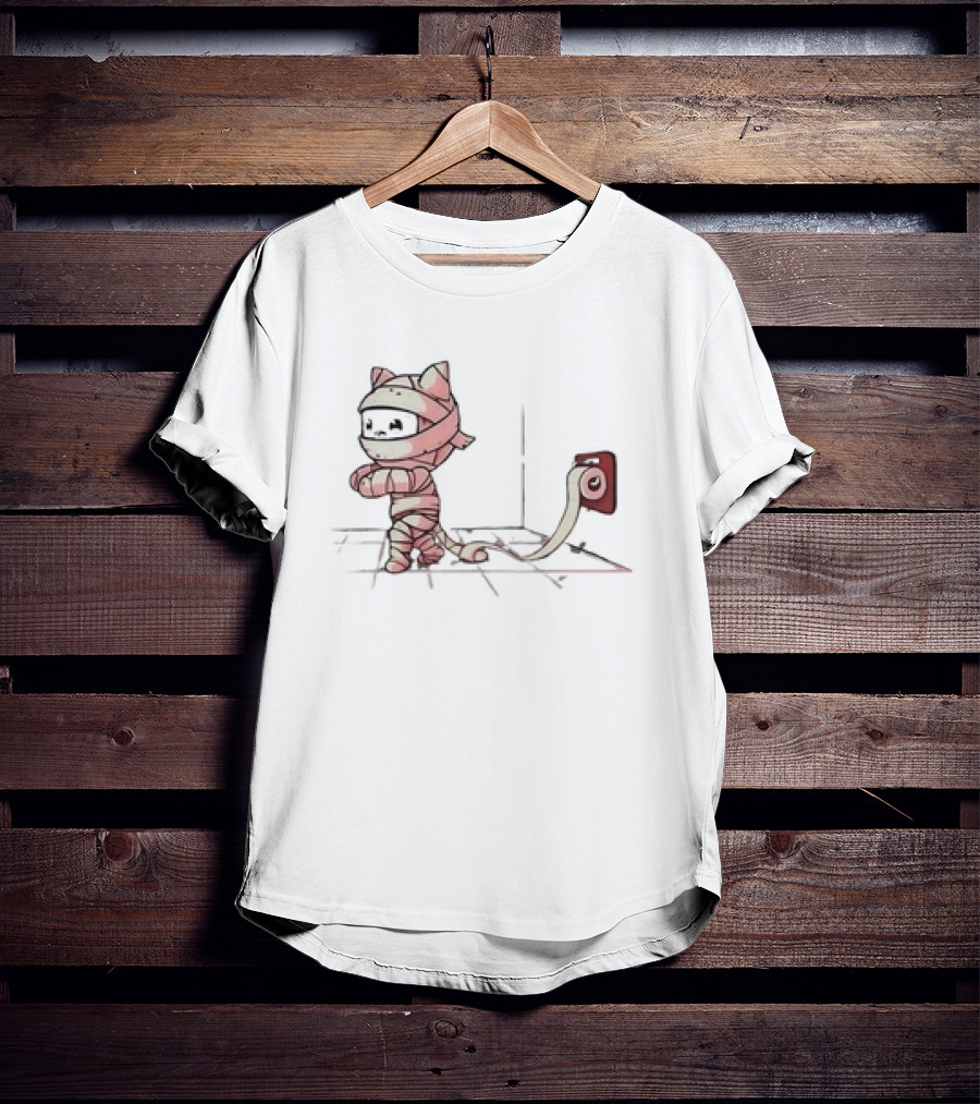 Mummy Cat Wrapped In Toilet Paper Playful Cute T-Shirt