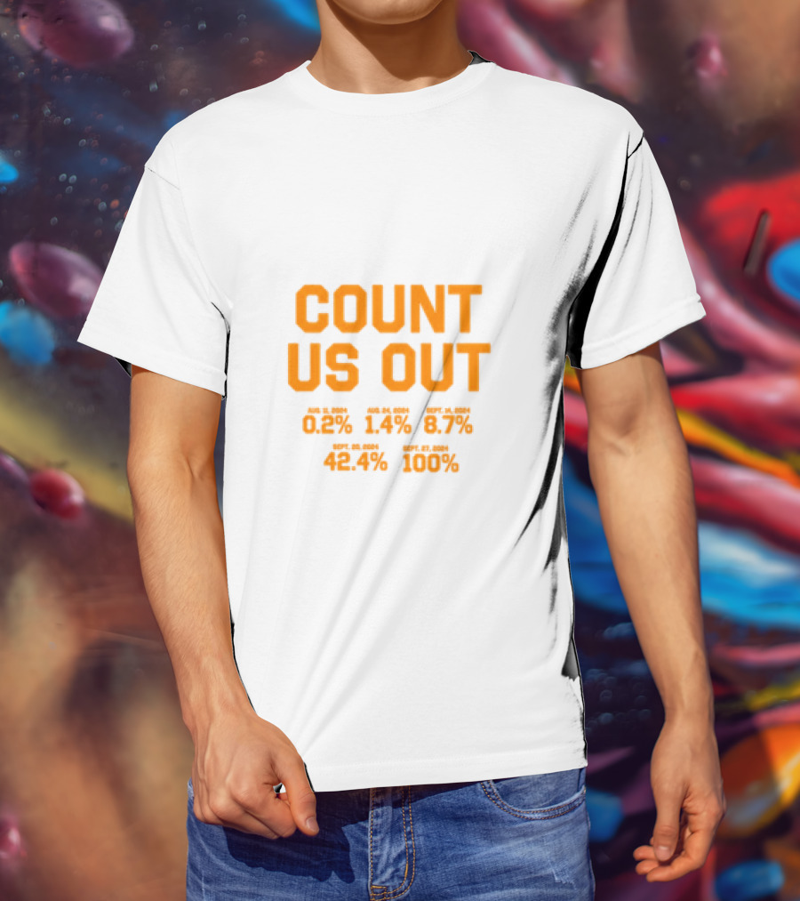 COUNT US OUT Detroit Baseball Aug 1 0.2% Aug 24 1.4% Sept 4 8.7% Sept 8 42.4% Sept 27 100% T-Shirt