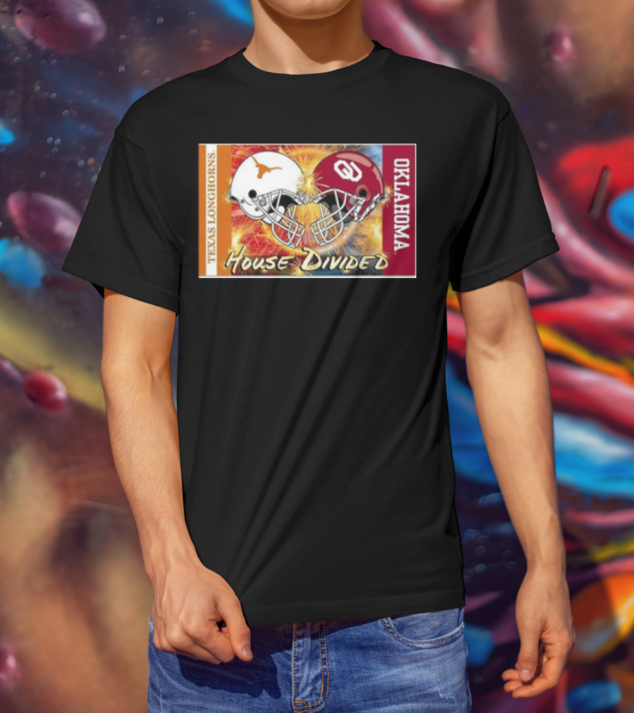 Texas Longhorns Vs. Oklahoma Sooners House Divided Rivalry Banner T-Shirt