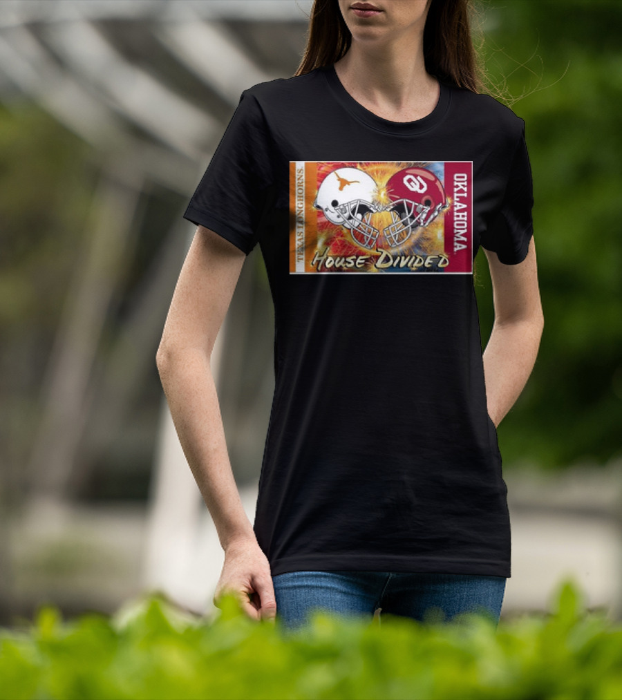 Texas Longhorns Vs. Oklahoma Sooners House Divided Rivalry Banner T-Shirt