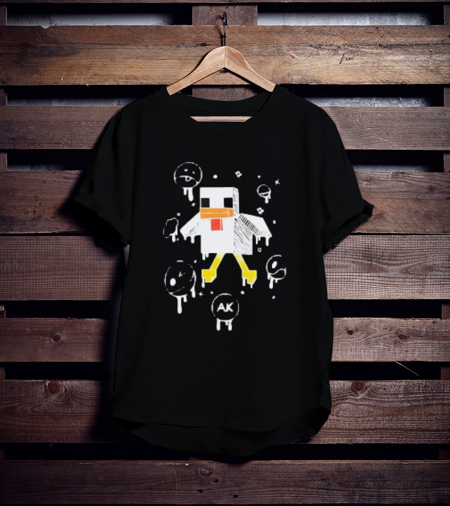 Van Meneer Kippie AK Blocky Chicken With Dripping Faces T-Shirt