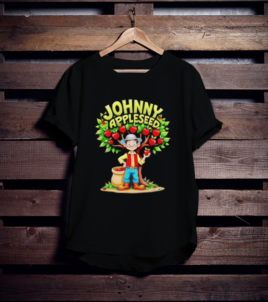 Johnny Appleseed Cartoon Under Apple Tree T-Shirt