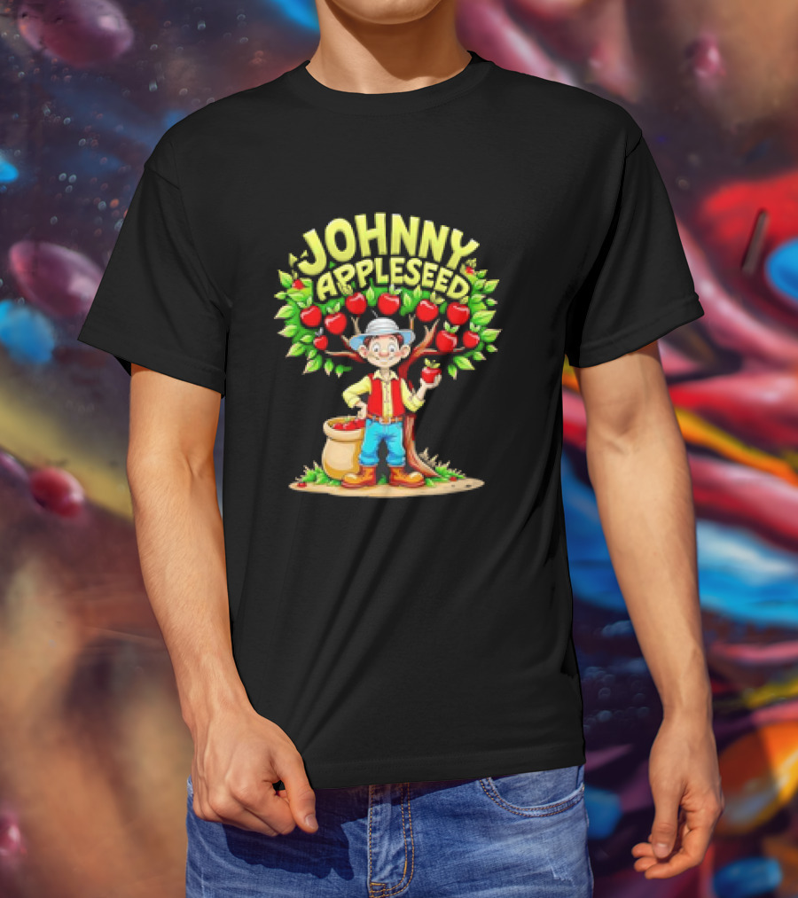 Johnny Appleseed Cartoon Under Apple Tree T-Shirt