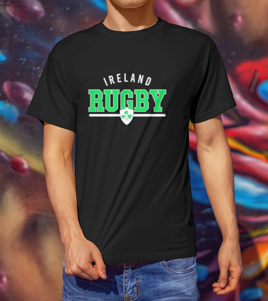 Ireland Rugby Wordmark Nations Supersoft Logo Shamrock Shield T-Shirt
