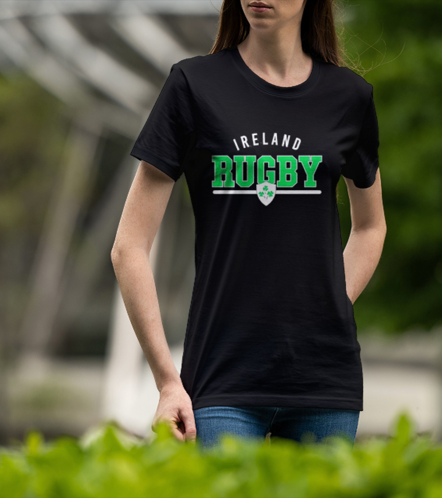 Ireland Rugby Wordmark Nations Supersoft Logo Shamrock Shield T-Shirt