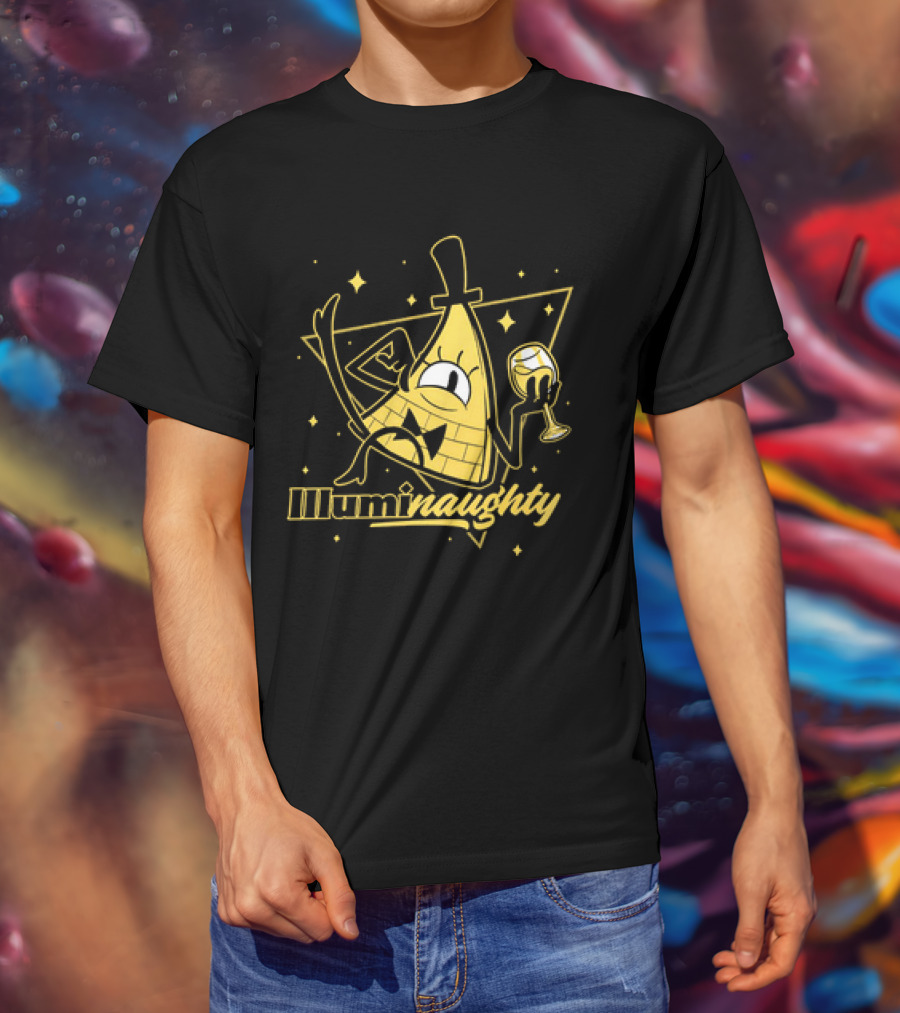 Illuminaughty Naughty Bill Cipher With Drink And Stars T-Shirt