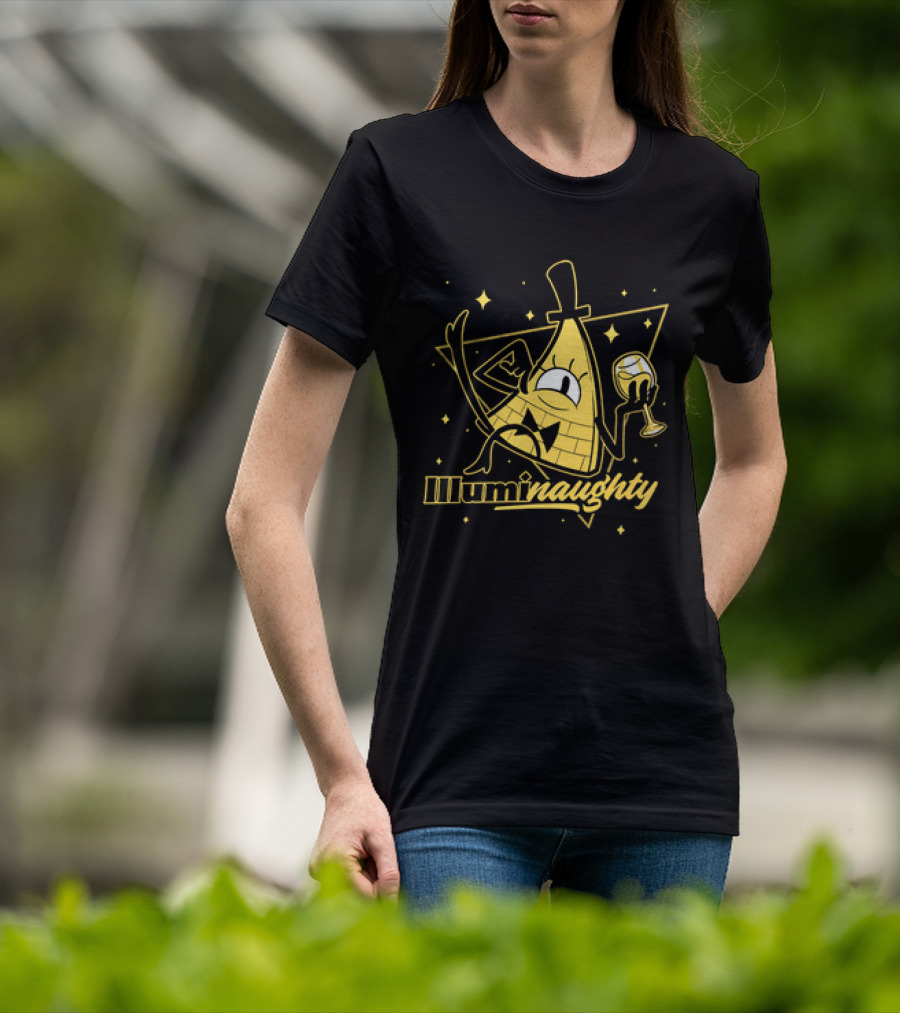 Illuminaughty Naughty Bill Cipher With Drink And Stars T-Shirt