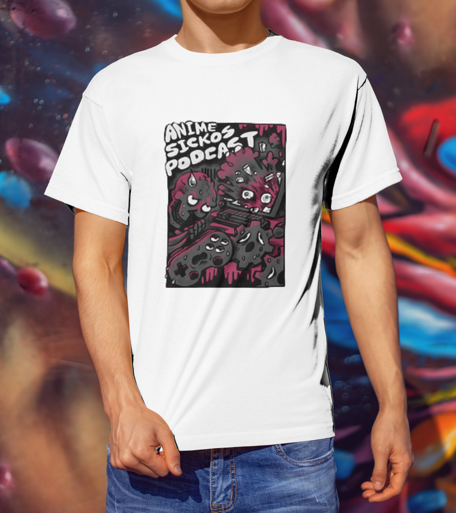 Anime Sickos Podcast Game Controllers Dripping Pink And Black Monster Faces T-Shirt