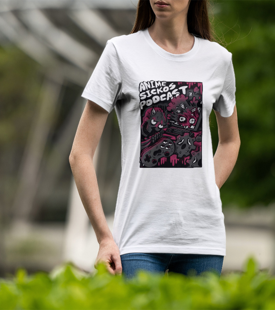 Anime Sickos Podcast Game Controllers Dripping Pink And Black Monster Faces T-Shirt