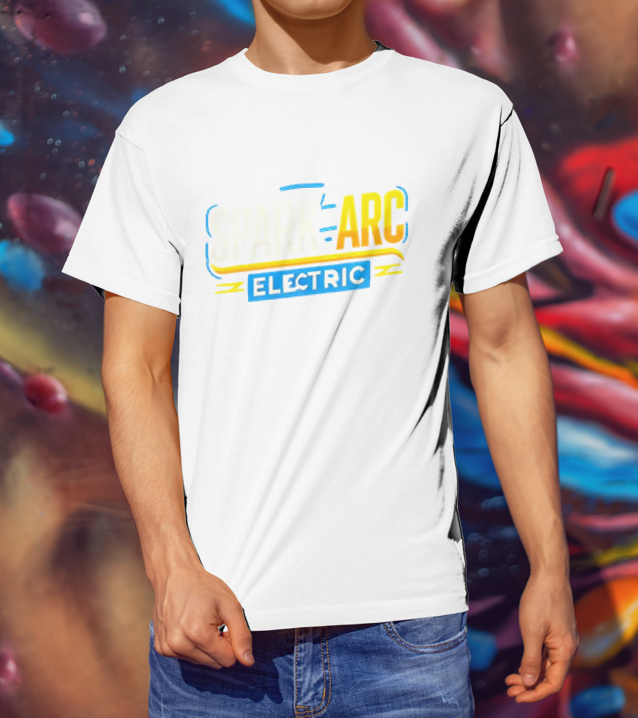 Spark And Arc Electric Bold Yellow And Blue Text T-Shirt