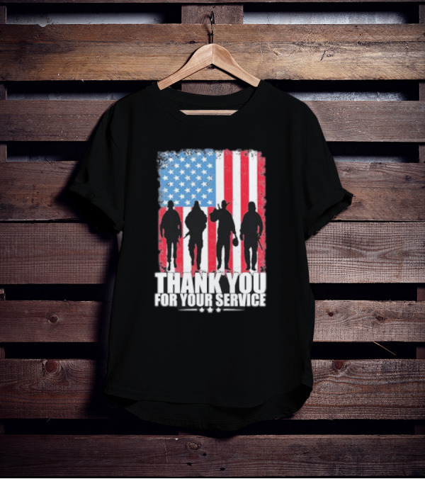 Thank You For Your Service American Flag Soldier Silhouettes Veteran Day T-Shirt