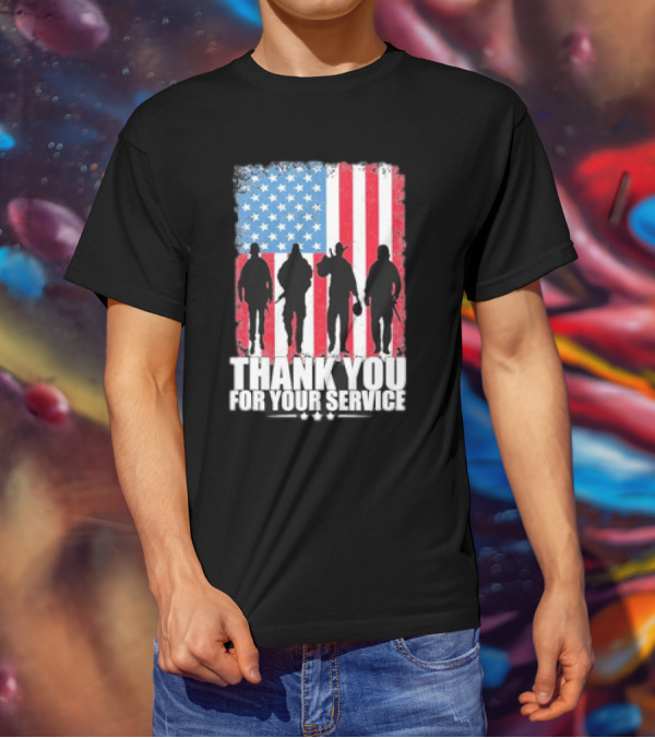Thank You For Your Service American Flag Soldier Silhouettes Veteran Day T-Shirt