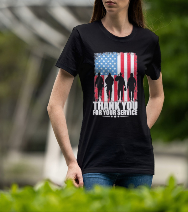 Thank You For Your Service American Flag Soldier Silhouettes Veteran Day T-Shirt