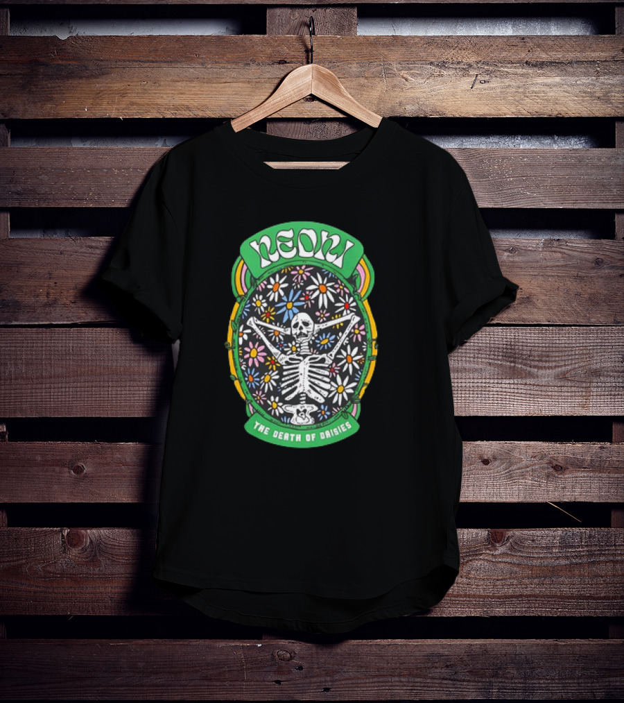 Neoni Skeleton Surrounded By Colorful Daisies T-Shirt