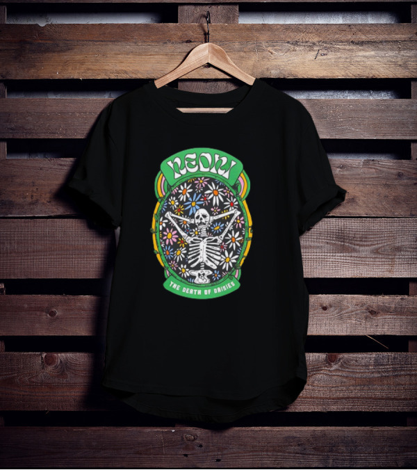 Neoni Skeleton Surrounded By Colorful Daisies T-Shirt