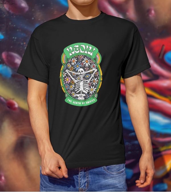 Neoni Skeleton Surrounded By Colorful Daisies T-Shirt