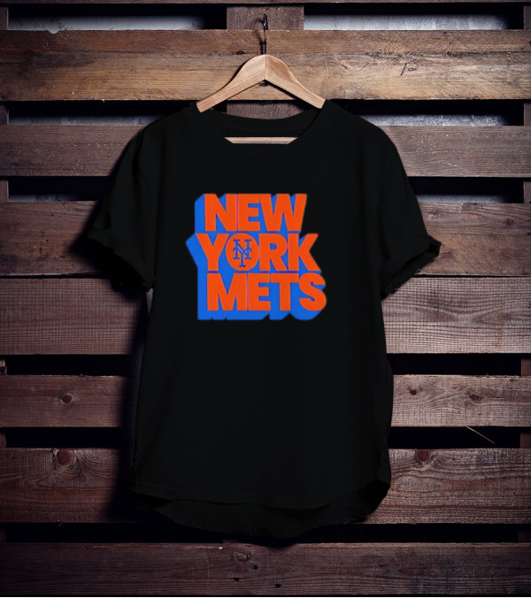 New York Mets Stacked Logo MLB Team Orange Blue T-Shirt