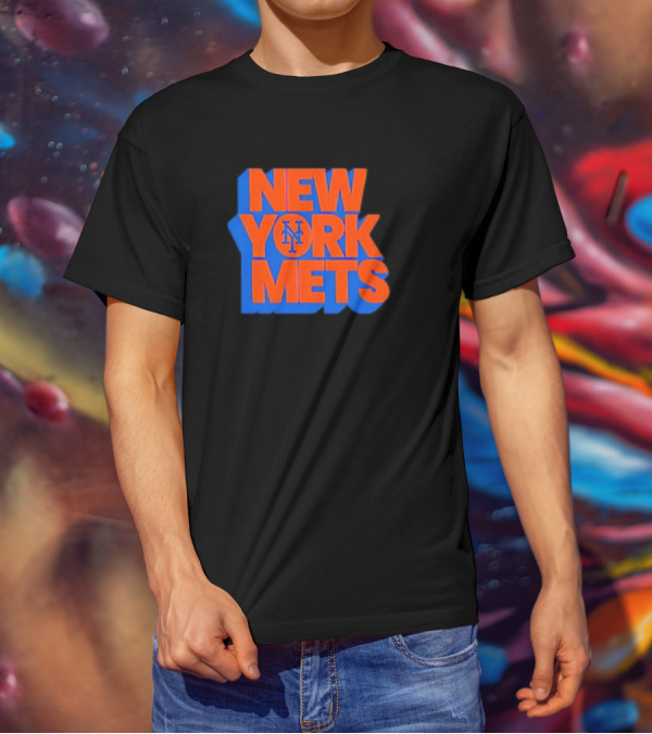 New York Mets Stacked Logo MLB Team Orange Blue T-Shirt