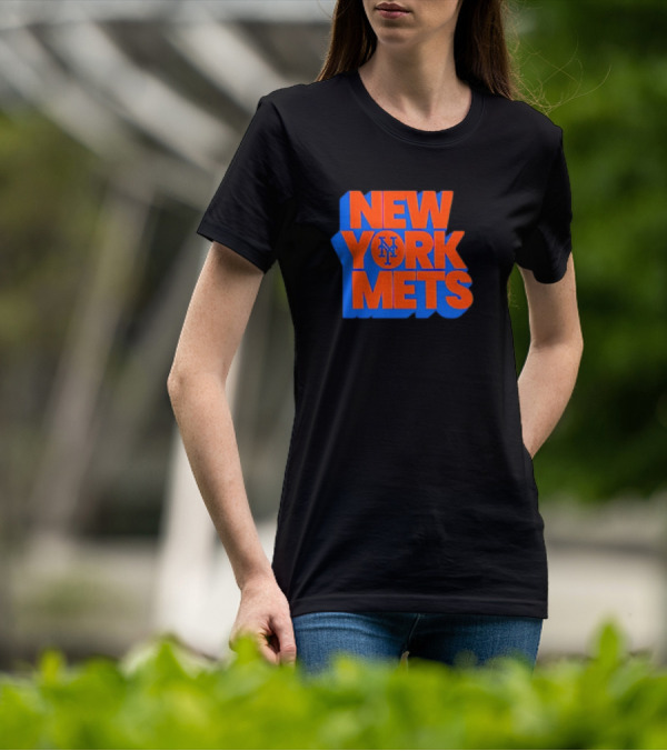 New York Mets Stacked Logo MLB Team Orange Blue T-Shirt