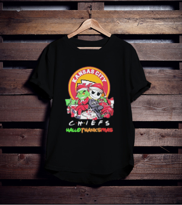 Kansas City Chiefs Santa Grinch Jack Skellington Hallothanksmas T-Shirt