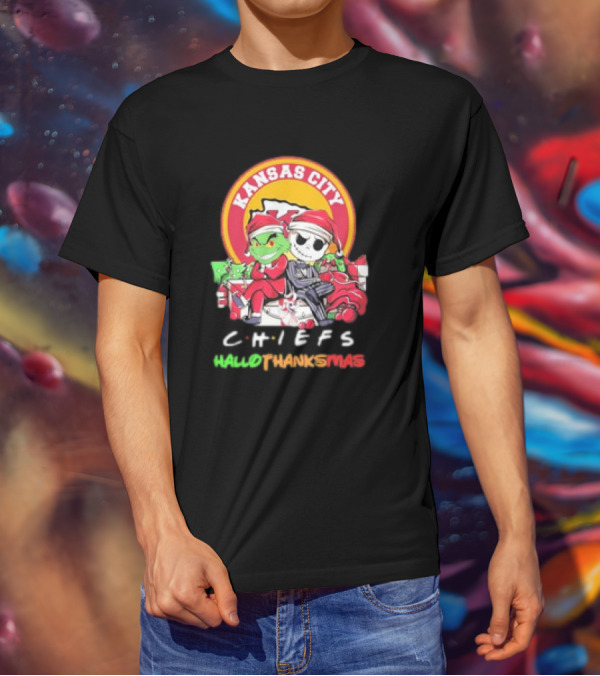 Kansas City Chiefs Santa Grinch Jack Skellington Hallothanksmas T-Shirt