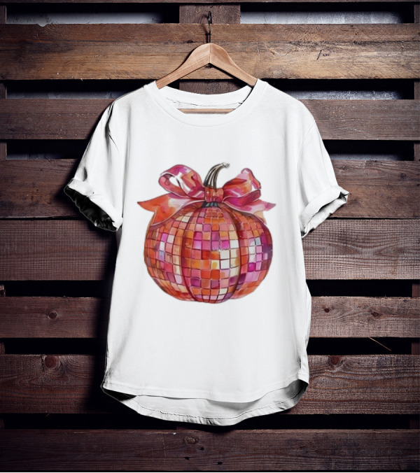 Retro Coquette Mosaic Bow Pumpkin T-Shirt