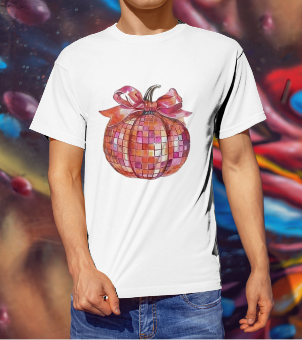 Retro Coquette Mosaic Bow Pumpkin T-Shirt