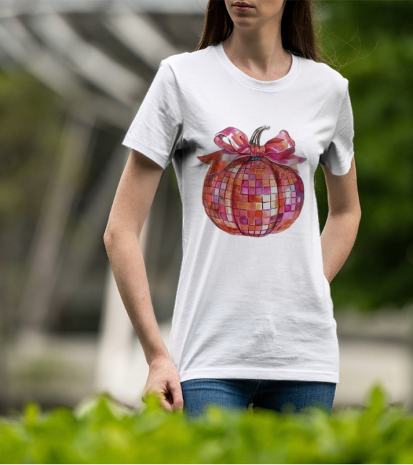 Retro Coquette Mosaic Bow Pumpkin T-Shirt