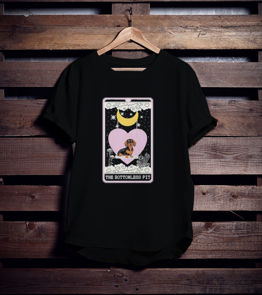 Dachshund Under Crescent Moon In Heart With Stars The Bottomless Pit T-Shirt