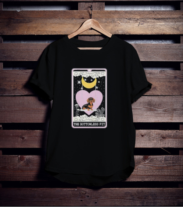 Dachshund Under Crescent Moon In Heart With Stars The Bottomless Pit T-Shirt
