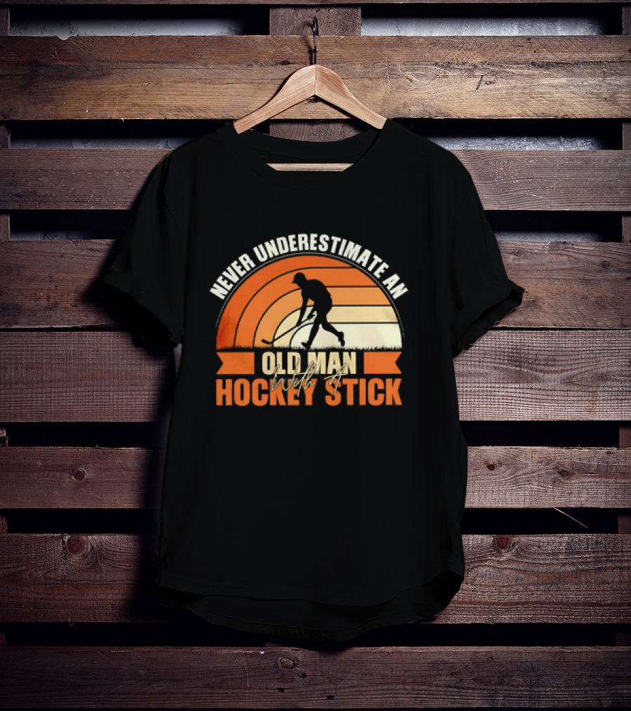 Never Underestimate An Old Man With A Hockey Stick Vintage T-Shirt