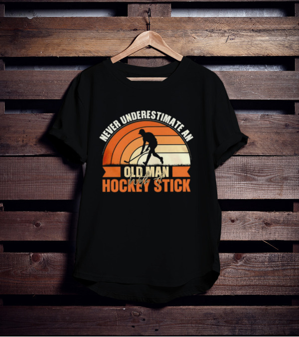 Never Underestimate An Old Man With A Hockey Stick Vintage T-Shirt