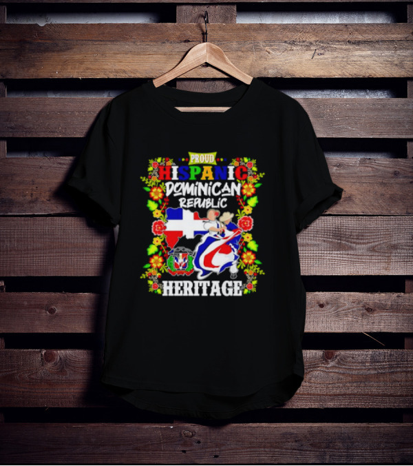 Proud Hispanic Dominican Republic Heritage Flowers And Flag T-Shirt