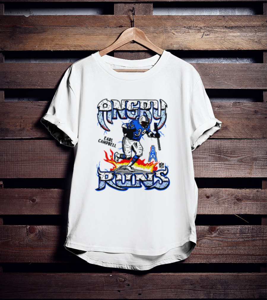 Angry Runs Earl Campbell Oilers NFL Flame Action T-Shirt