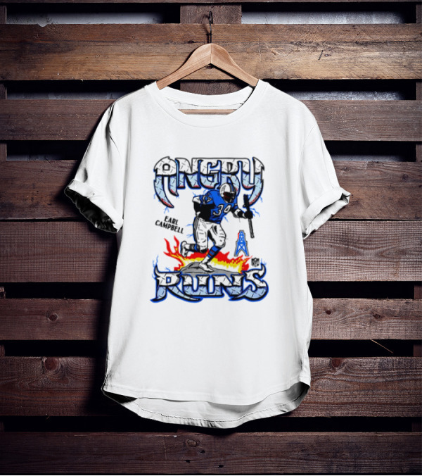 Angry Runs Earl Campbell Oilers NFL Flame Action T-Shirt