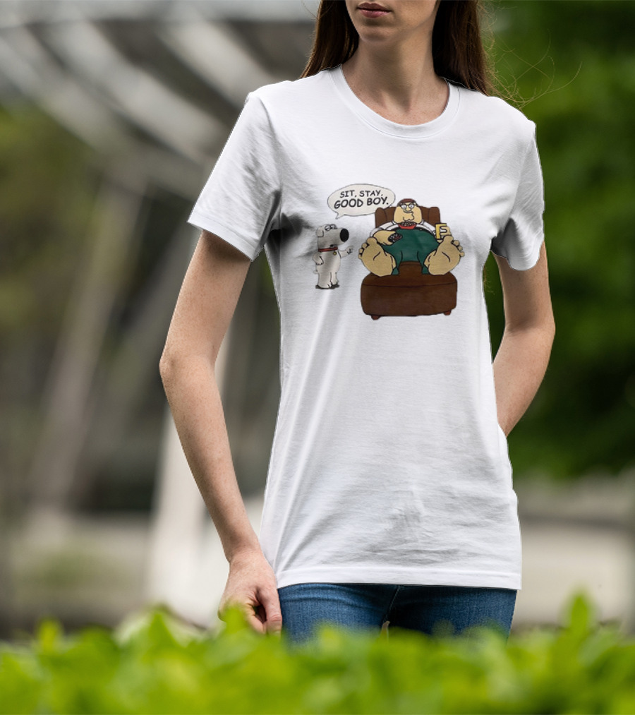 Family Guy Sit Stay Good Boy Brian And Peter Couch Scene T-Shirt