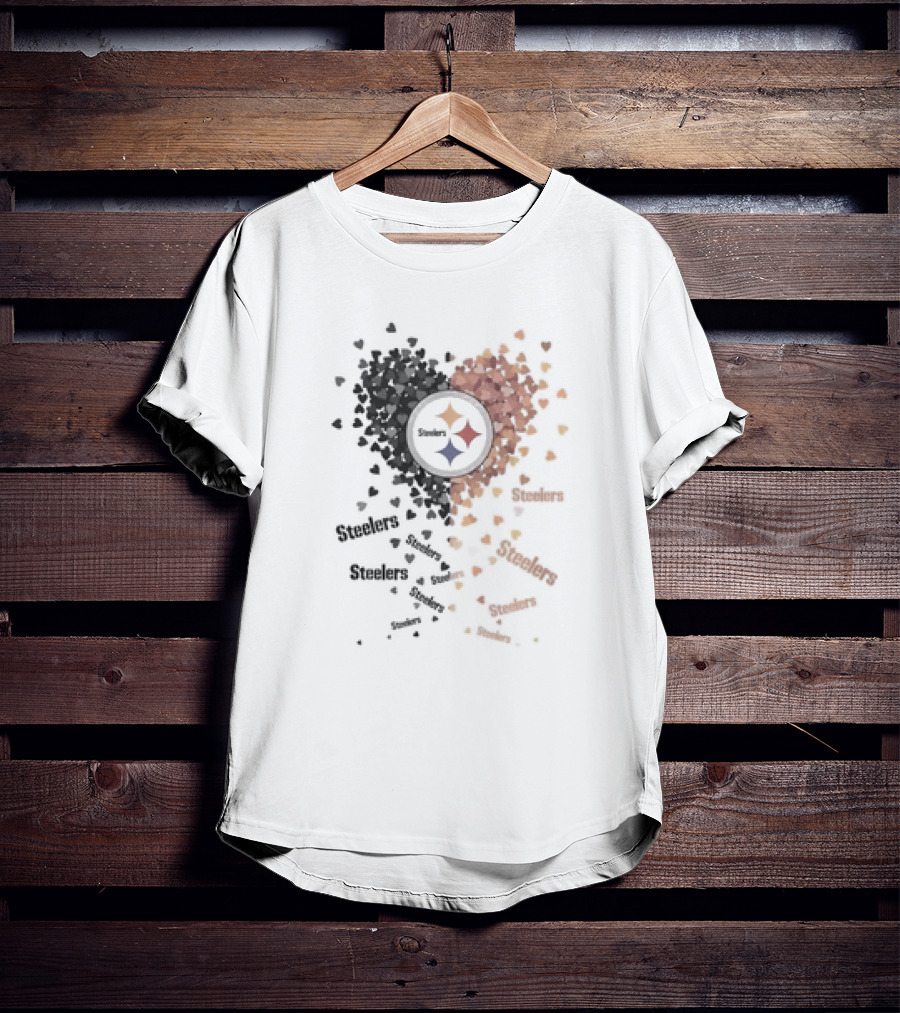 Pittsburgh Steelers Heart Logo With Black And Gold Steelers Text And Hearts T-Shirt
