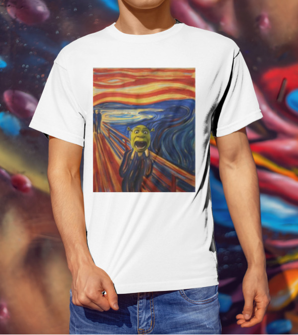 Shrek The Scream Edvard Munch Style Parody Painting T-Shirt