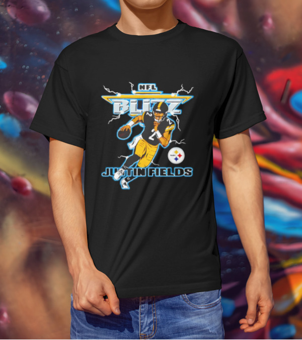 NFL Blitz Steelers Justin Fields Running Action T-Shirt