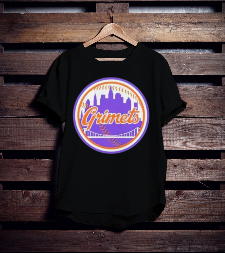 Grimets Ny Mets Skyline Purple Baseball Circle T-Shirt