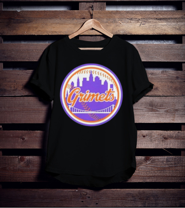 Grimets Ny Mets Skyline Purple Baseball Circle T-Shirt