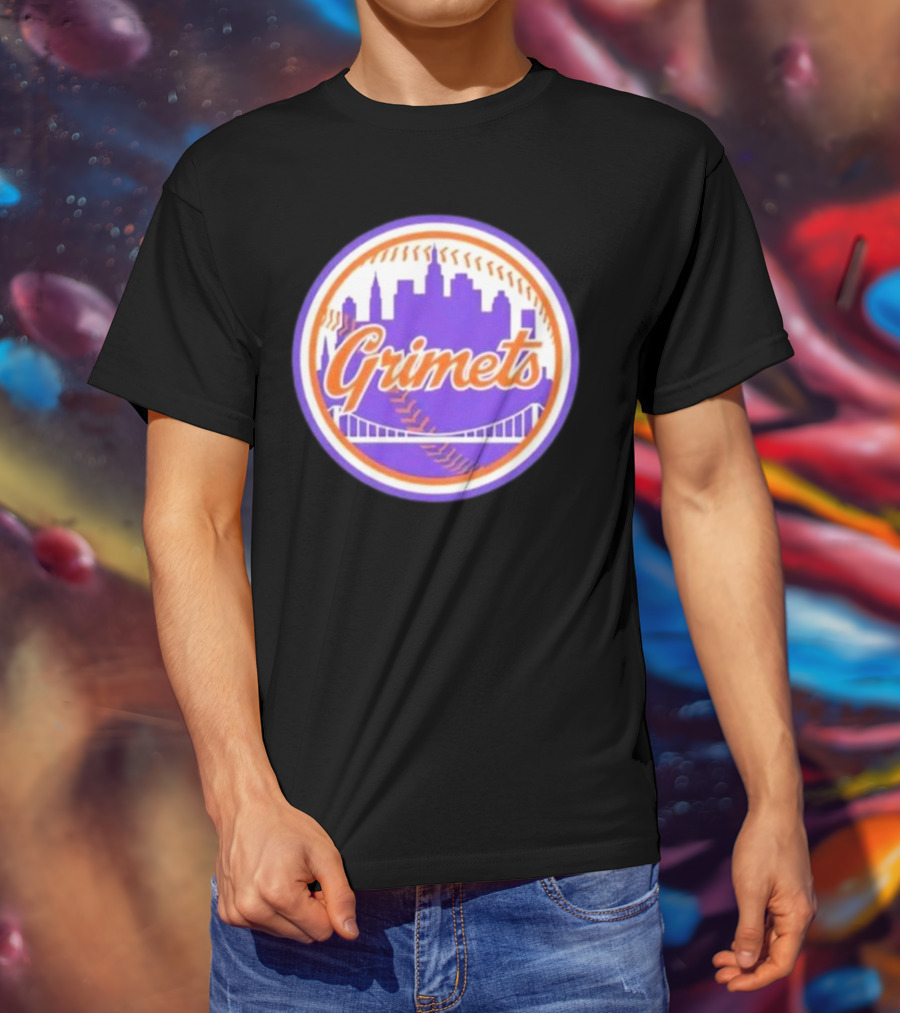 Grimets Ny Mets Skyline Purple Baseball Circle T-Shirt