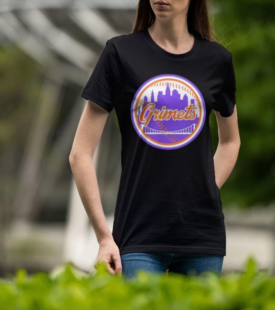 Grimets Ny Mets Skyline Purple Baseball Circle T-Shirt